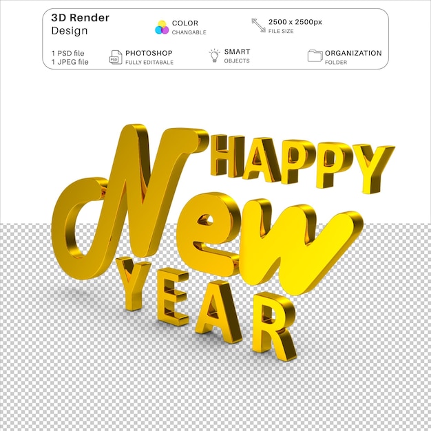 Feliz año nuevo 2024 Archivo PSD de modelado 3D