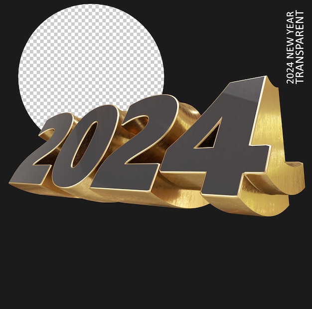 PSD feliz año nuevo 2024 dorado 3d render