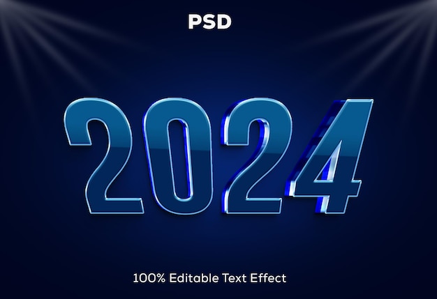 PSD feliz año nuevo 2024 efecto de texto en 3d