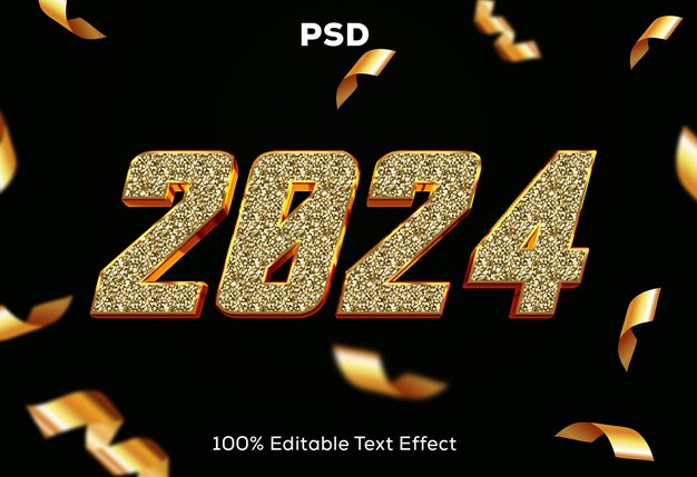 Feliz año nuevo 2024 Efecto de texto en 3D
