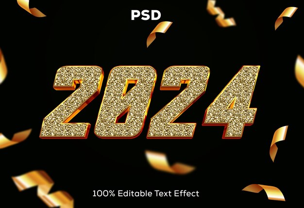 PSD feliz año nuevo 2024 efecto de texto en 3d