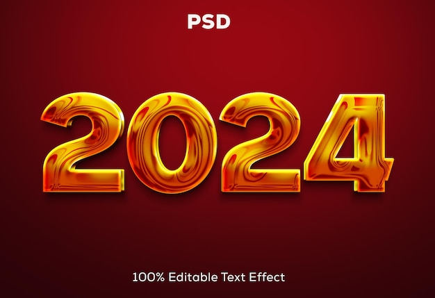 Feliz año nuevo 2024 Efecto de texto en 3D