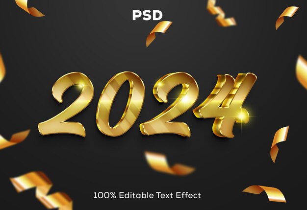 Feliz año nuevo 2024 Efecto de texto editable en 3D