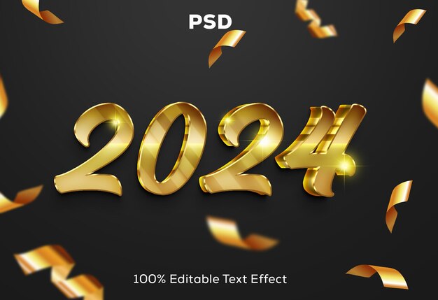 PSD feliz año nuevo 2024 efecto de texto editable en 3d