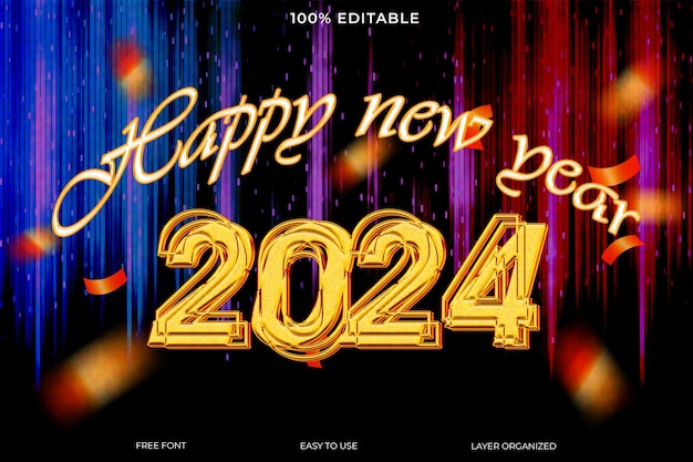 PSD feliz año nuevo 2024 estilo de efecto de texto en 3d