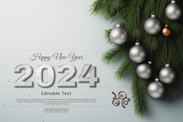 Feliz año nuevo 2024 fondo con efectos de texto editables