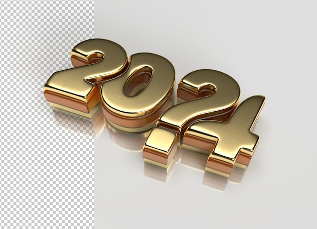 Feliz año nuevo 2024 Letras de oro tipográficas transparentes Psd