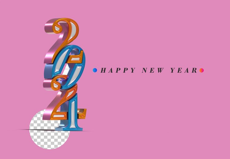 PSD feliz año nuevo 2024 letras tipográficas transparentes psd