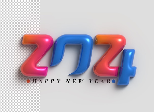 PSD feliz año nuevo 2024 letras tipográficas transparentes psd