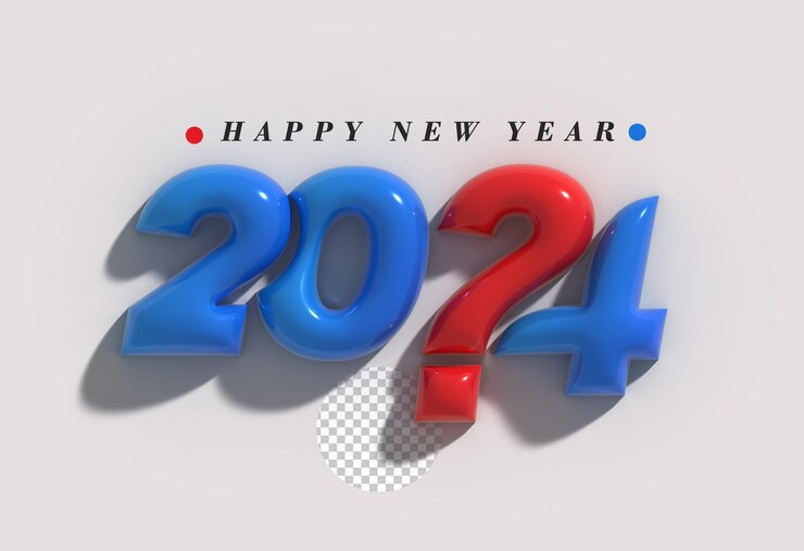 PSD feliz año nuevo 2024 letras tipográficas transparentes psd