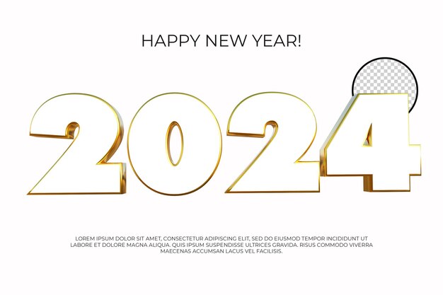 feliz año nuevo 2024 número 3d render
