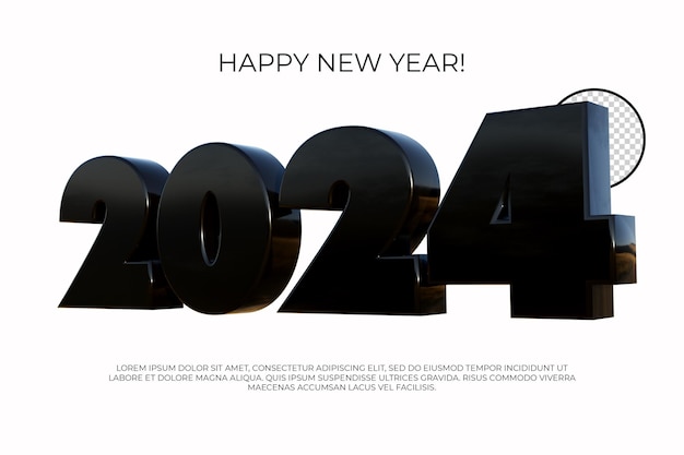 feliz año nuevo 2024 número 3d render