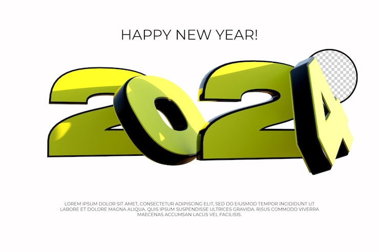 PSD feliz año nuevo 2024 número 3d render