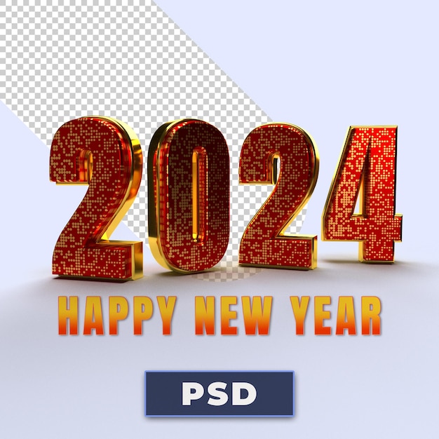 Feliz año nuevo 2024 números 3D dorados