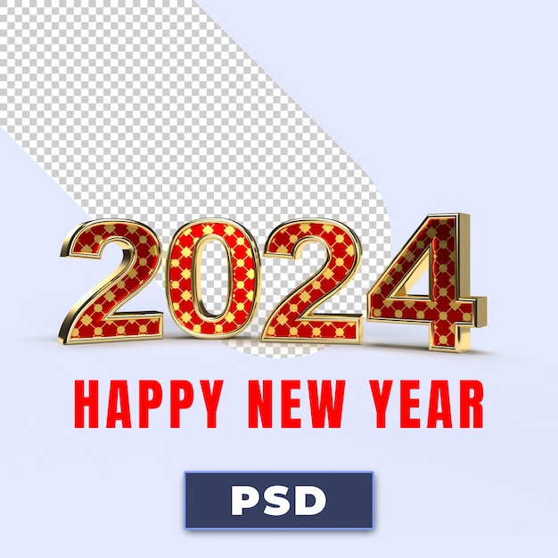 Feliz año nuevo 2024 números 3D dorados