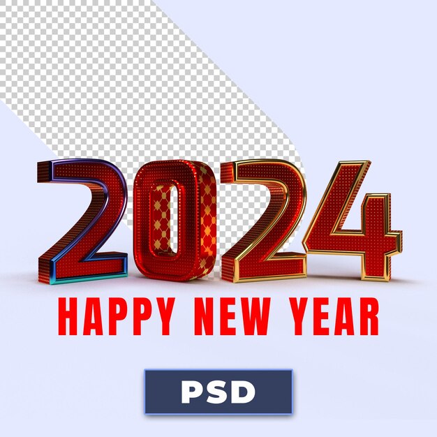 Feliz año nuevo 2024 números 3D dorados