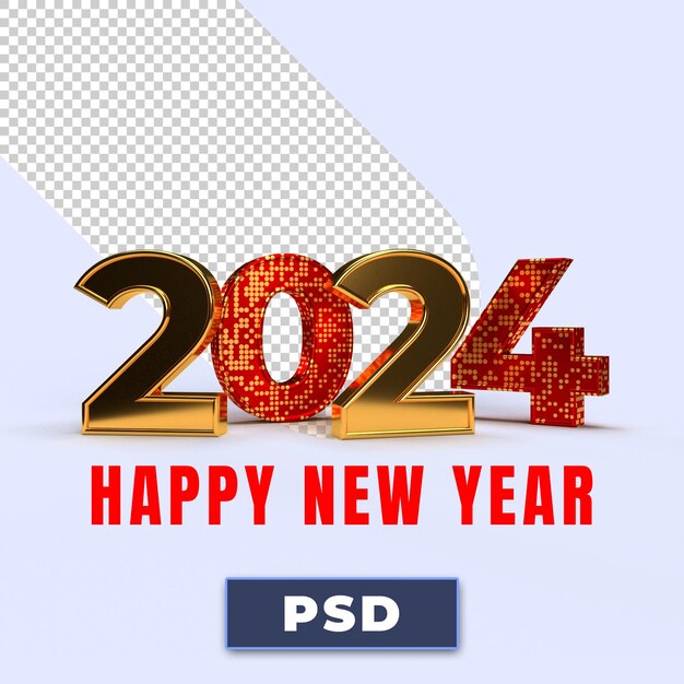 PSD feliz año nuevo 2024 números 3d dorados