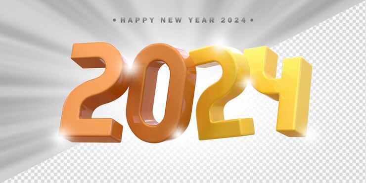 PSD feliz año nuevo 2024 oro 3d