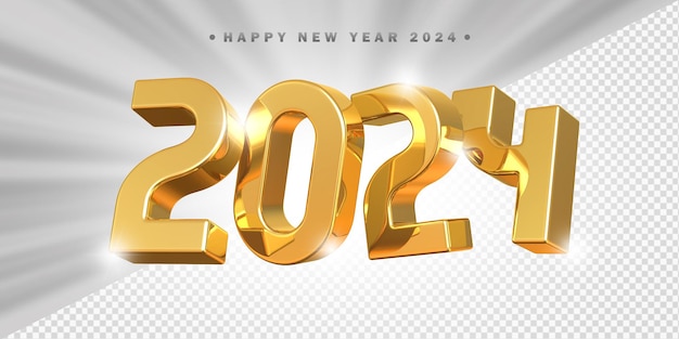 PSD feliz año nuevo 2024 oro 3d