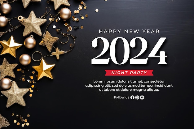 PSD feliz año nuevo 2024 plantilla de banner