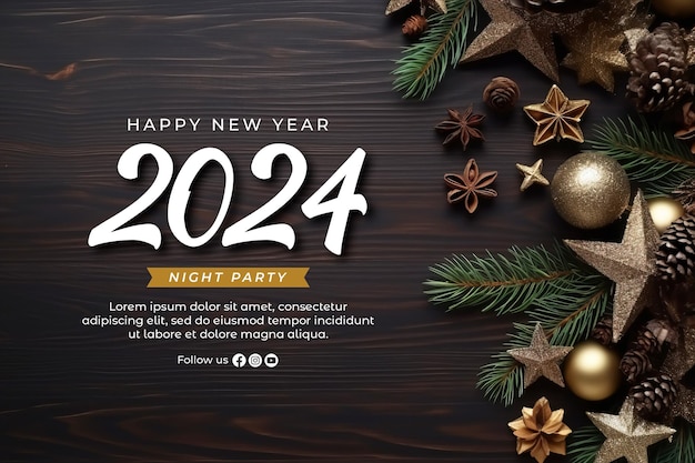 PSD feliz año nuevo 2024 plantilla de banner