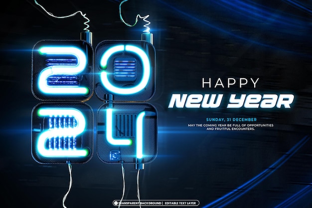 Feliz año nuevo 2024 plantilla de diseño de banner 3d