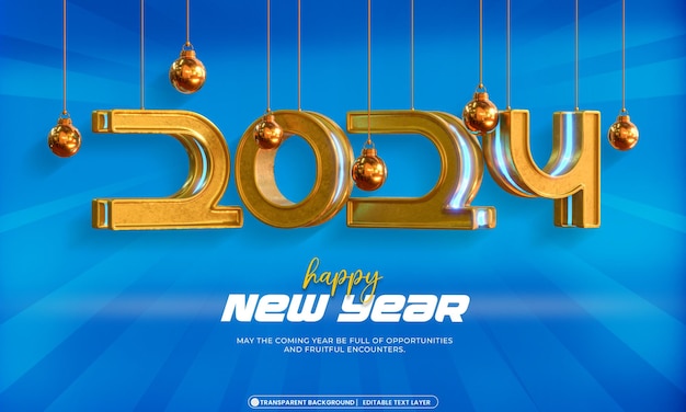 Feliz año nuevo 2024 plantilla de diseño de banner 3d