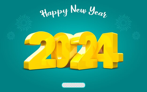 Feliz año nuevo 2024 texto amarillo en 3D
