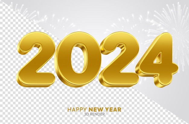 Feliz año nuevo 2024 texto dorado en 3d