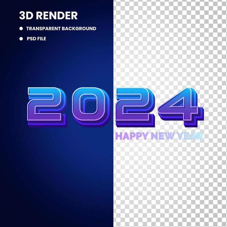 PSD feliz año nuevo 2024 texto tipografía elemento de diseño volante diseño de banner el año 2024 años nuevos 3d