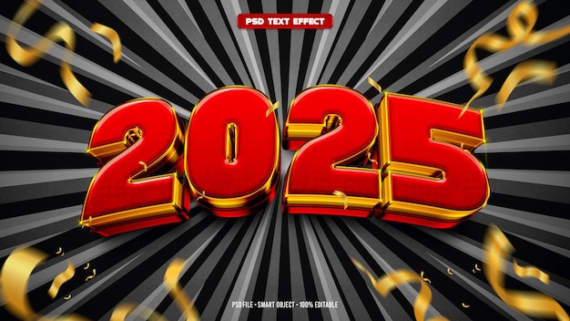 Feliz año nuevo 2025 efecto de texto editable en 3D