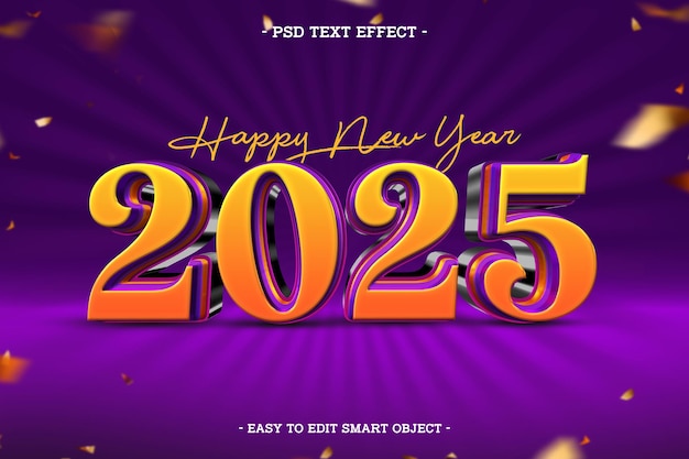 Feliz año nuevo 2025 Efecto de texto