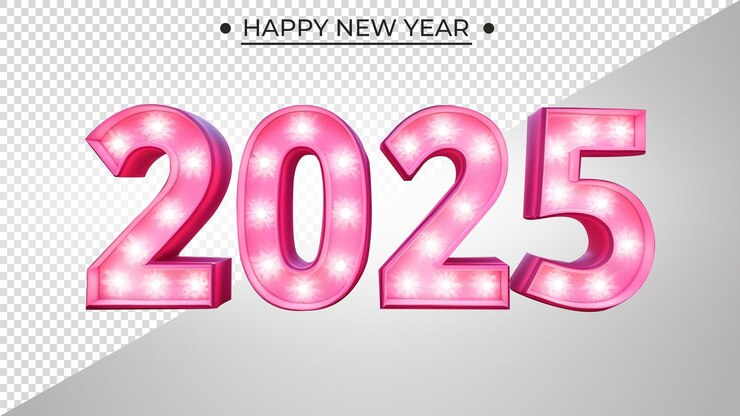 Feliz año nuevo 2025 en un fondo transparente aislado