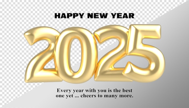 Feliz año nuevo 2025 Número 3D Oro