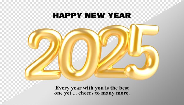Feliz año nuevo 2025 Número de oro Render 3D