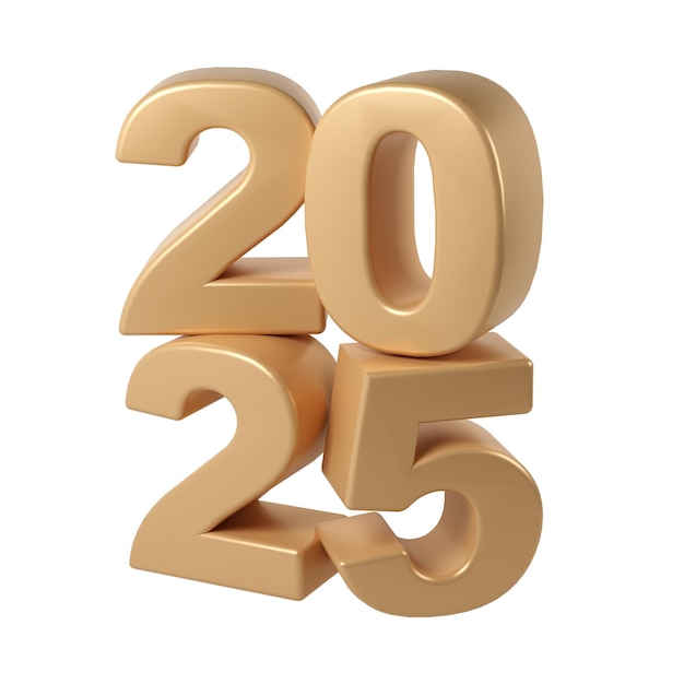 Feliz año nuevo 2025 con números 3D brillantes Navidad dorada