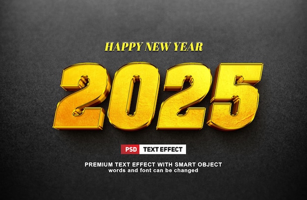 Feliz año nuevo 2025 plantilla de diseño de efectos de texto editables
