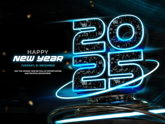 Feliz año nuevo 2025 plantilla de diseño de pancartas 3D