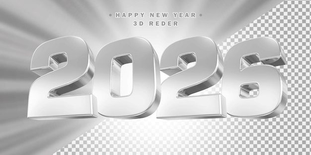 Feliz Año Nuevo 2026 Plata renderizado 3D
