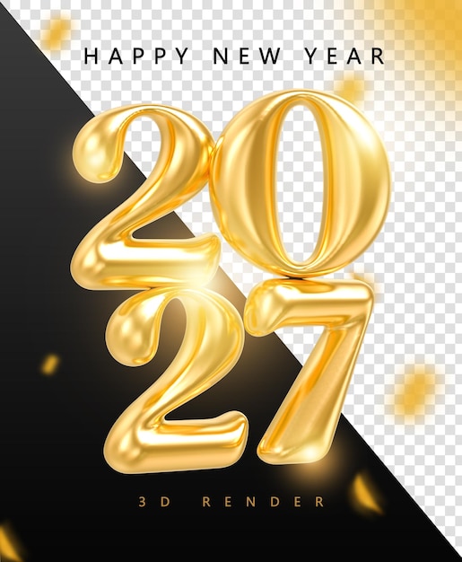 Feliz año nuevo 2027 Golden 3D Render