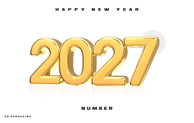 Feliz Año Nuevo 2027 Oro 3D Render