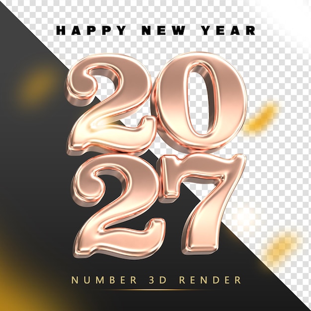 Feliz año nuevo 2027 Rose Gold 3D Render