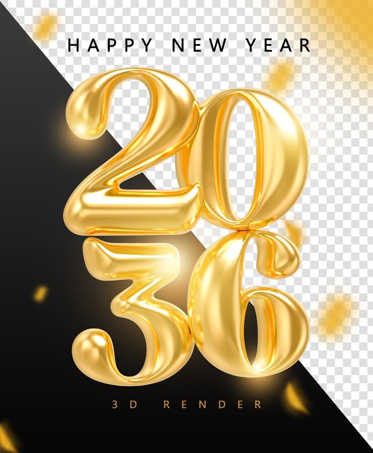PSD feliz año nuevo 2036 números de oro 3d render