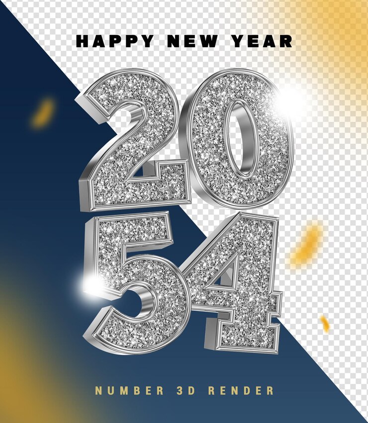 PSD feliz año nuevo 2054 silver glitter 3d render