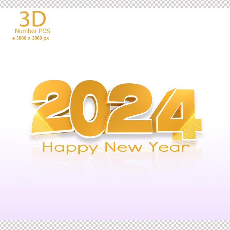 PSD feliz año nuevo 3d 2024 oro sin fondo png