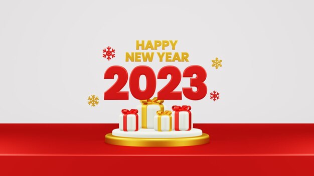 Feliz año nuevo 3D Render Composición con adorno para promoción de eventos Redes sociales y página de inicio