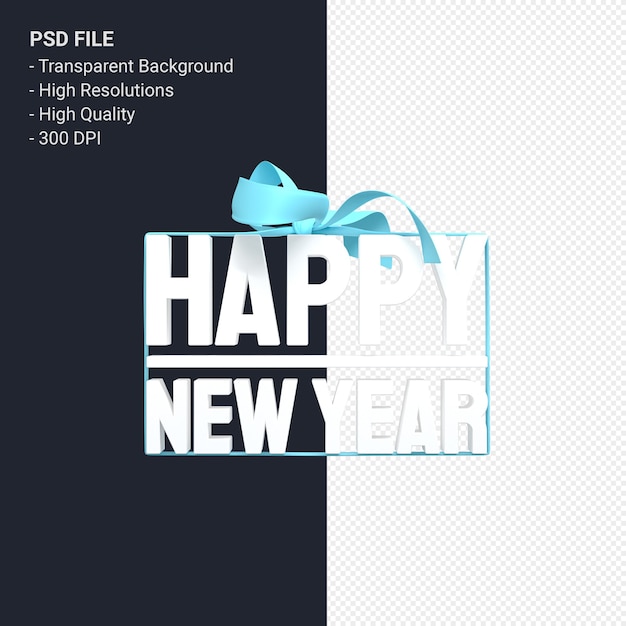 PSD feliz año nuevo con arco y cinta diseño 3d aislado