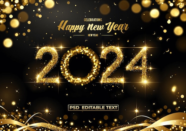 Feliz año nuevo celebración dorada fondo texto editable psd