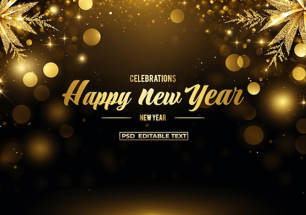 Feliz año nuevo celebración dorada fondo texto editable psd