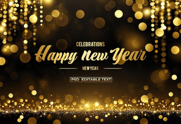 Feliz año nuevo celebración dorada fondo texto editable psd